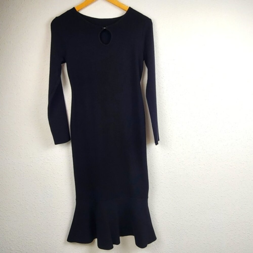 Dazy Women Sweater Dress XL Cut Out Mermaid Hem Knit Black Long Sleeve Midi